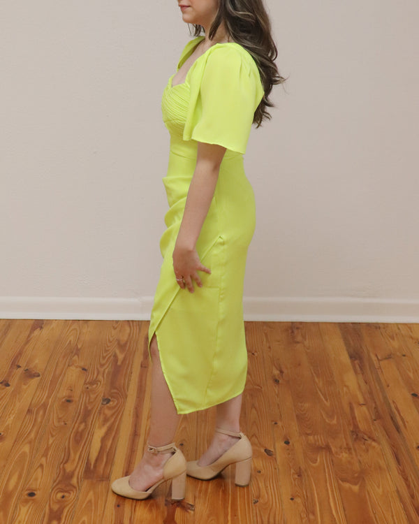 knee length dresses for ladies Hailey Floral Accent High Slit Midi Dress