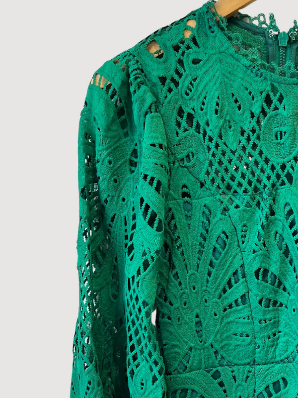Carson Lace Puff Sleeve Midi Dress Green / Small