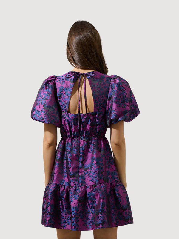 Farrah Jacquard Floral May Mini Dress - Leona