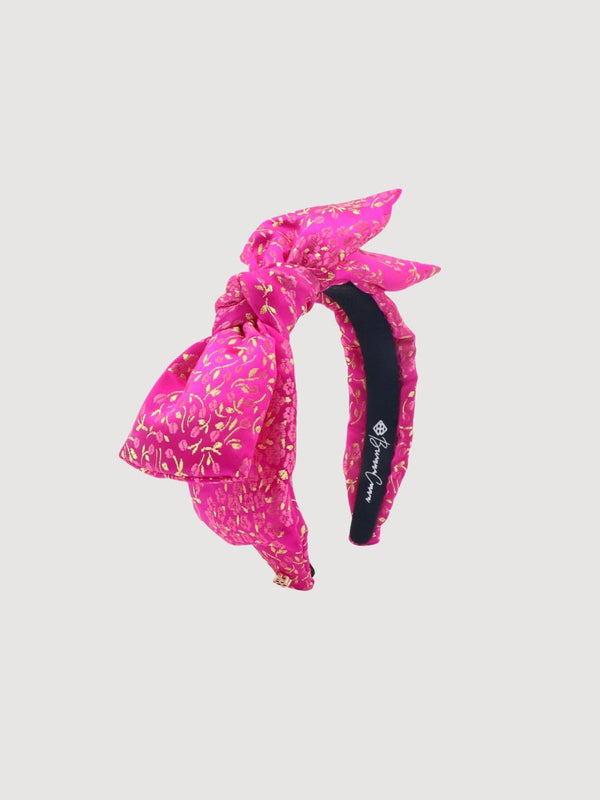NEW BRIANNA CANNON women\'s brocade bow barrette clip in pink Blue & Pink Brocade Bow Barrette with Crystals - ivory & birch main image 3