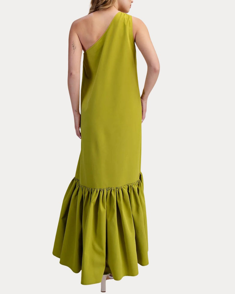 Lime One Shoulder Ruffle Maxi