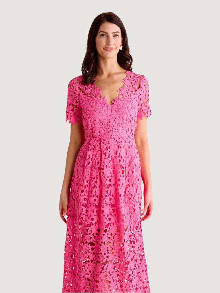 All Over Lace Short Sleeve Midi Dress