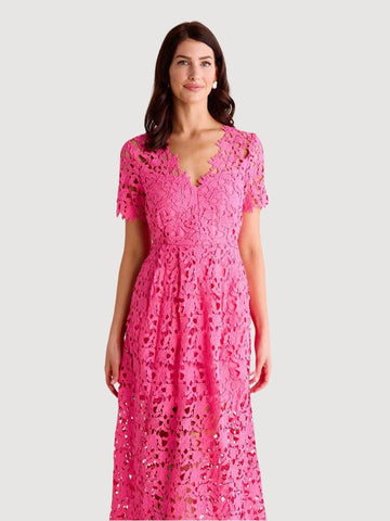 All Over Lace Short Sleeve Midi Dress