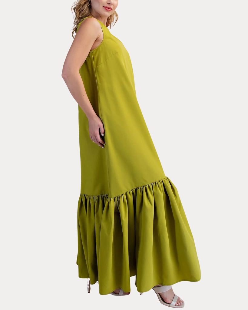 Lime One Shoulder Ruffle Maxi