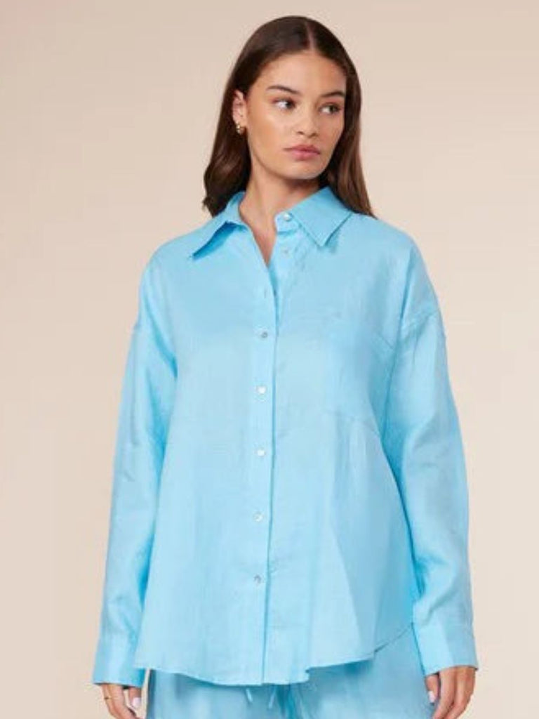 Toni Linen Button Down Turquoise