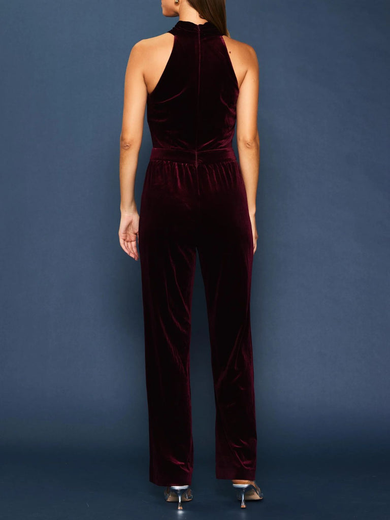 Velvet Halter Jumpsuit Burgundy
