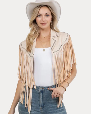Cream Stud Fringe Shrug