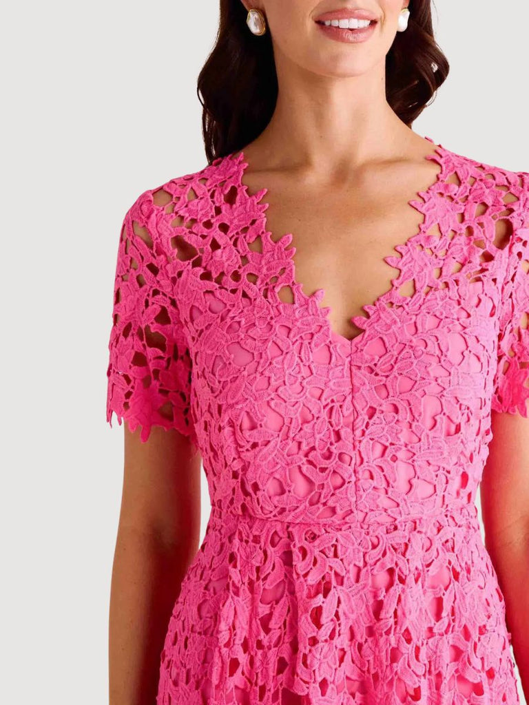 All Over Lace Short Sleeve Midi Dress