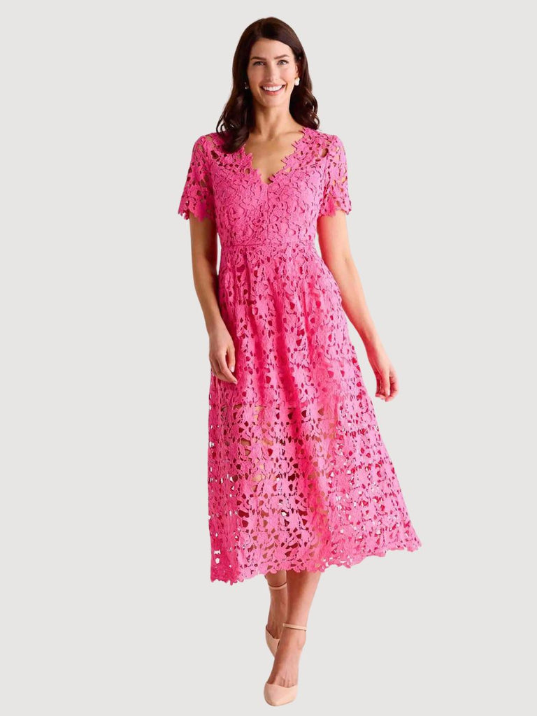All Over Lace Short Sleeve Midi Dress