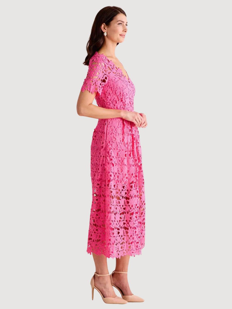 All Over Lace Short Sleeve Midi Dress