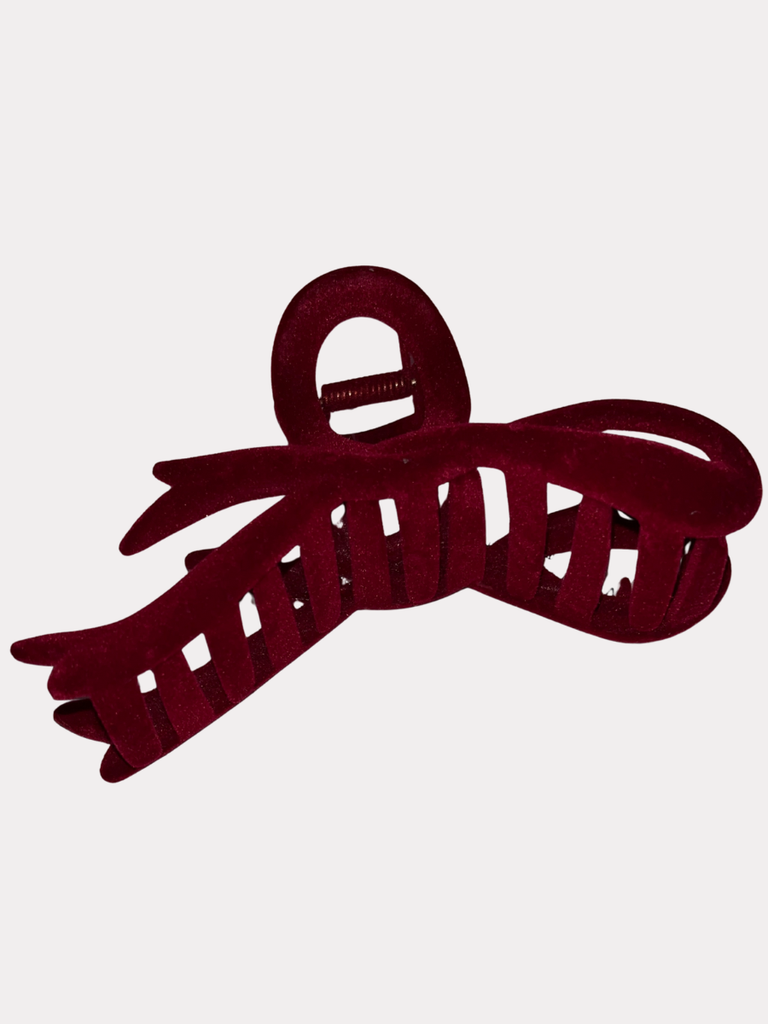 Velvet Bow Clip Wine