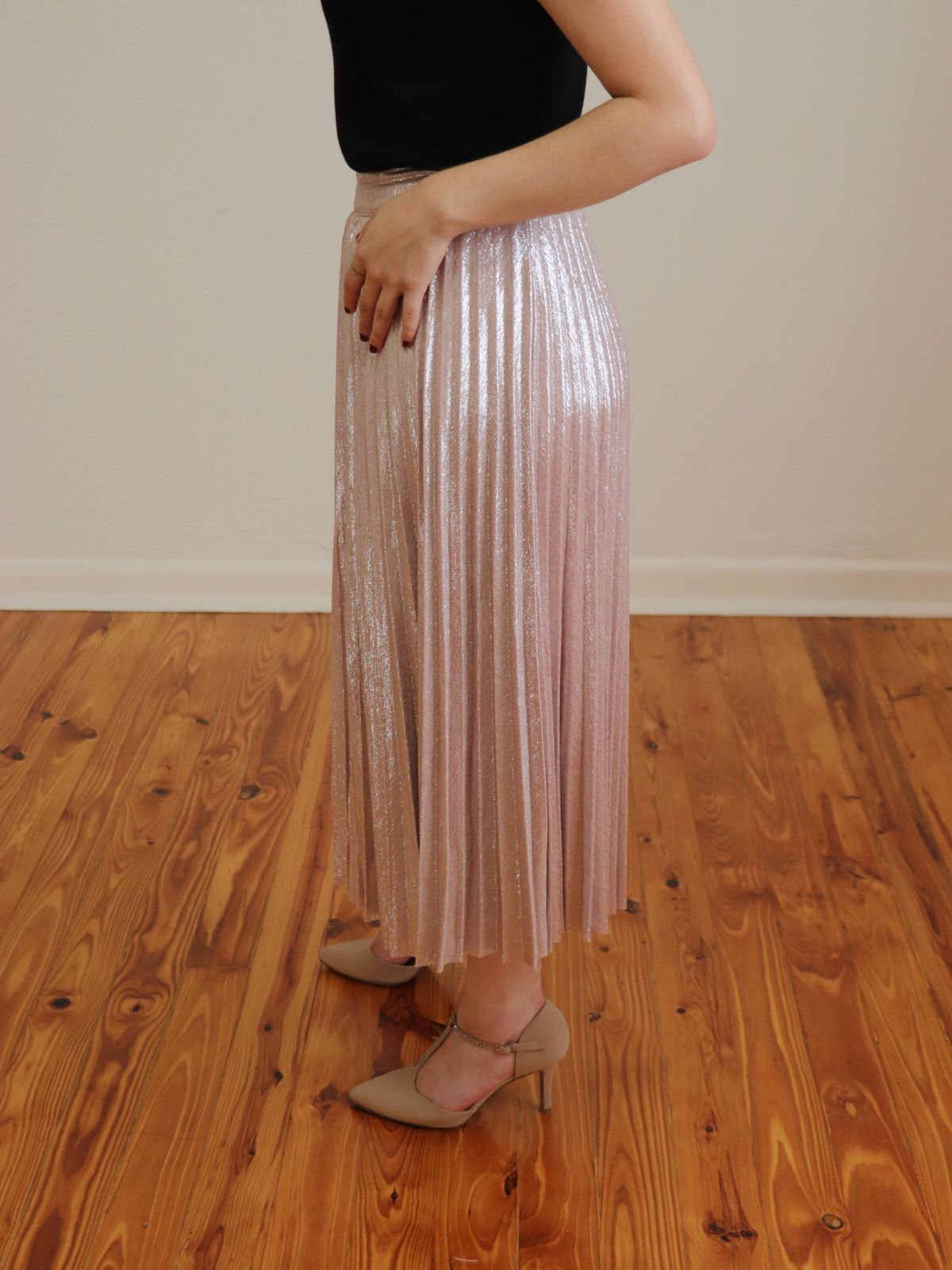 Warehouse gold discount foil pleated skirt