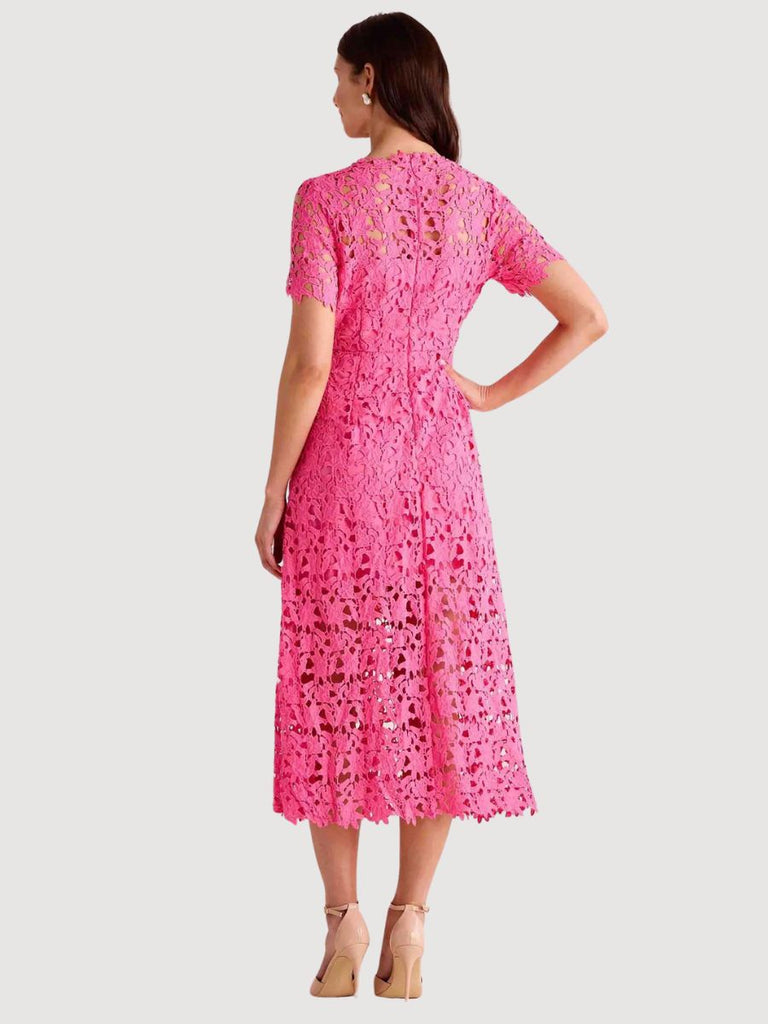 All Over Lace Short Sleeve Midi Dress