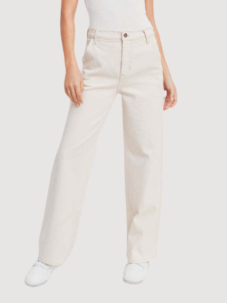 Mid-Rise Slim Wide Leg Off White