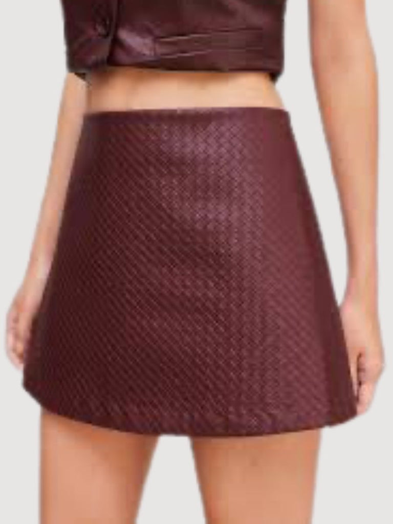 Woven Faux Leather Skirt