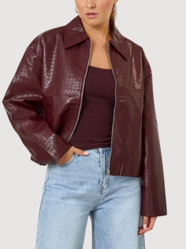 Woven Faux Leather Jacket