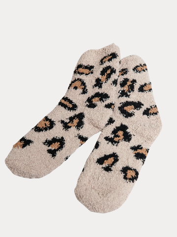 Cozy Leopard Socks Tan