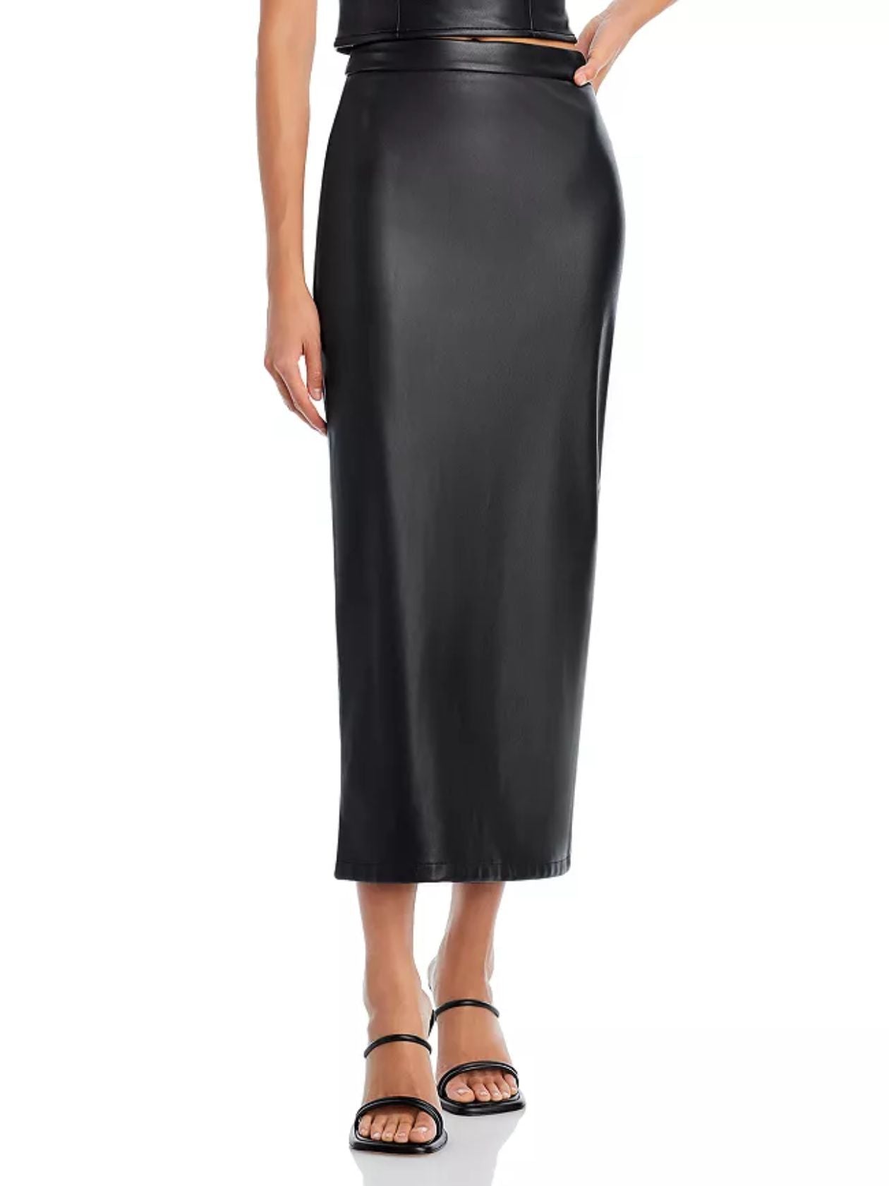 Leona Back-Slit Leather Skirt