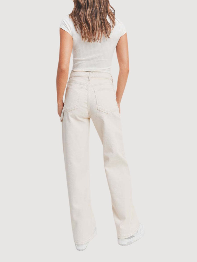 Mid-Rise Slim Wide Leg Off White