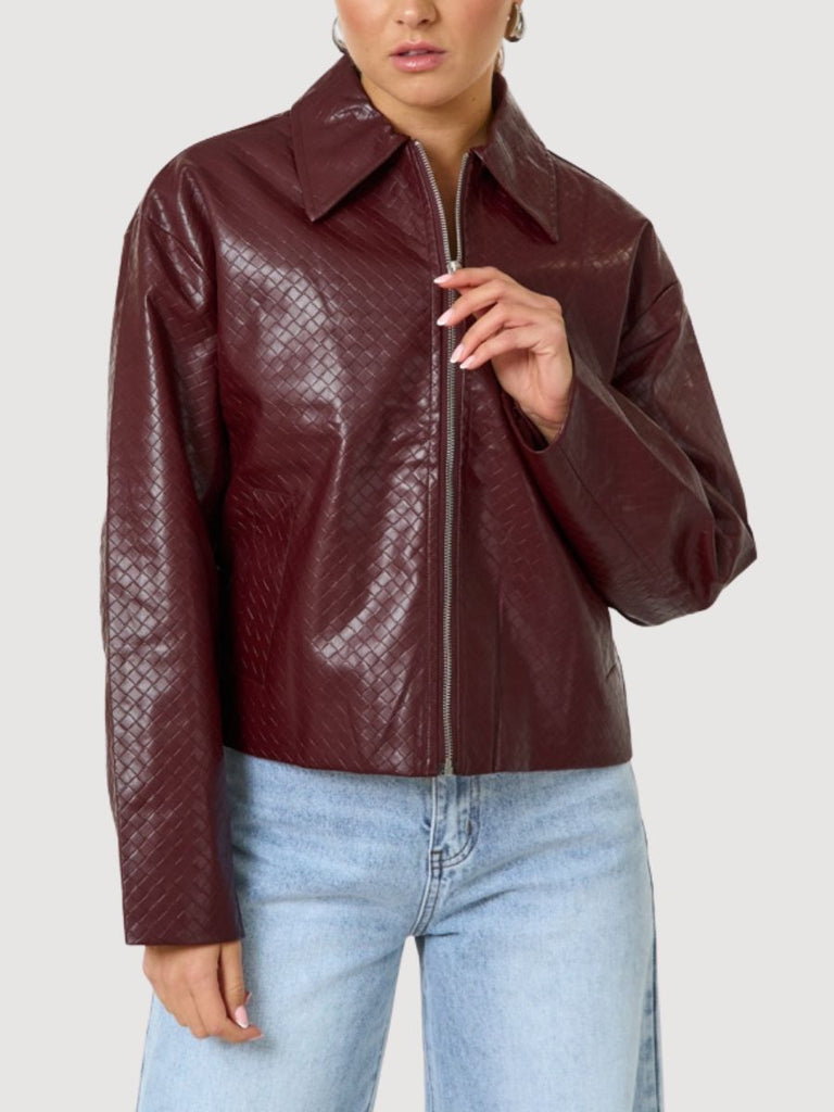 Woven Faux Leather Jacket
