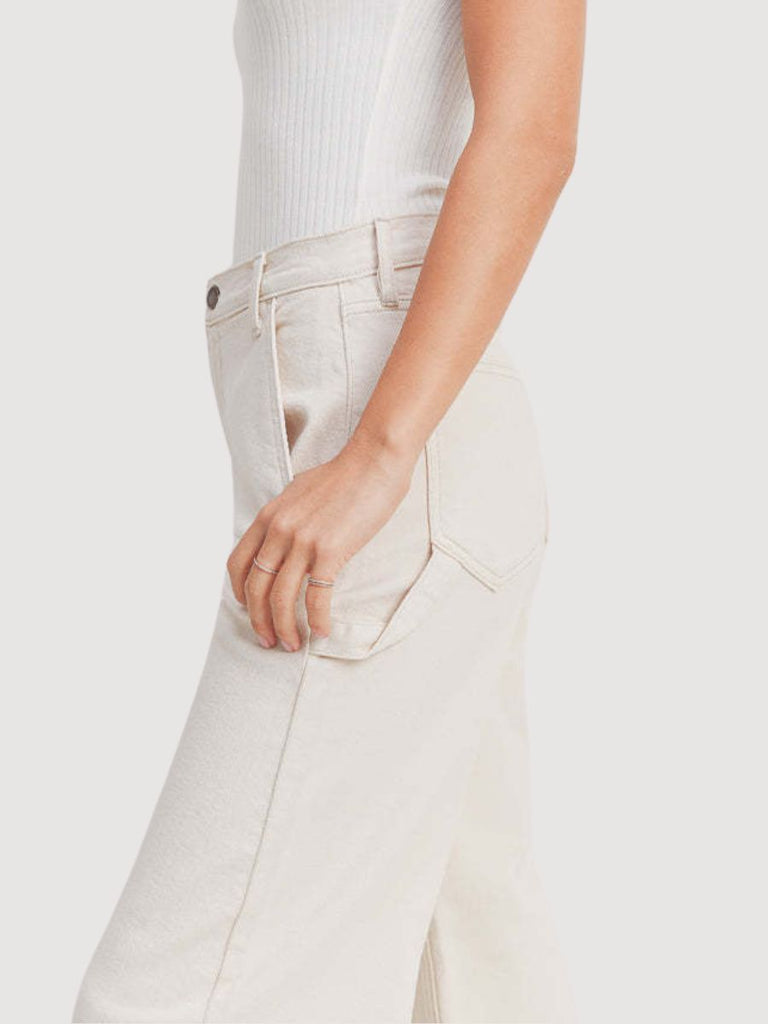 Mid-Rise Slim Wide Leg Off White