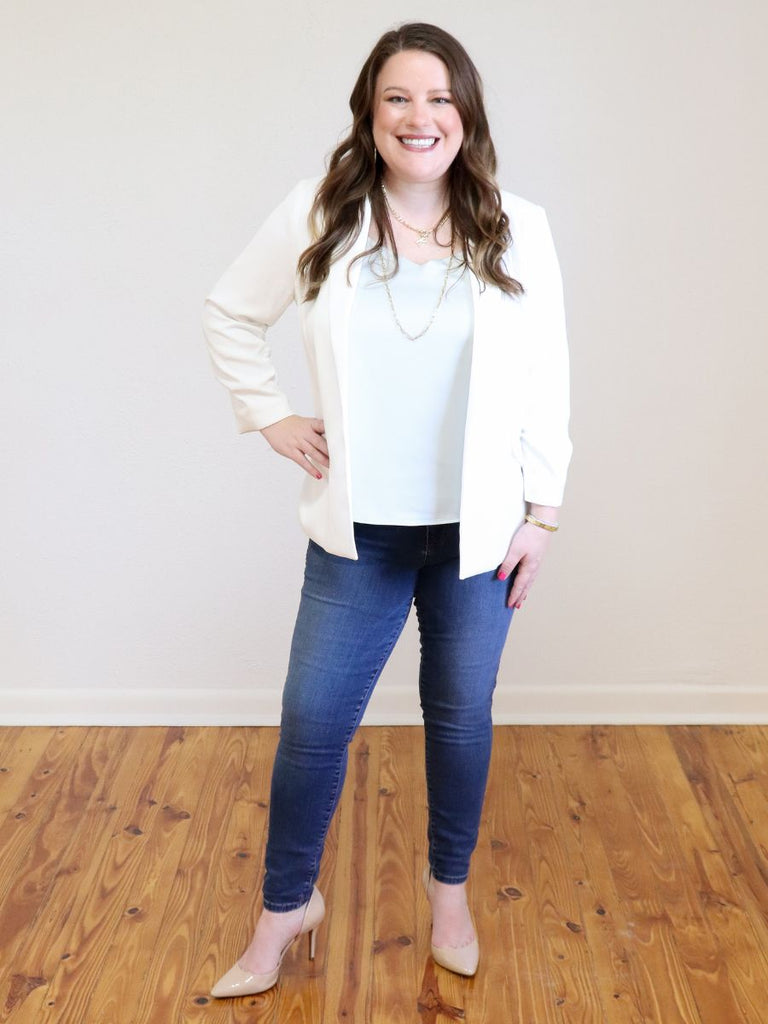 Shirred Sleeve Blazer White