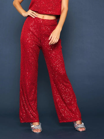 Sequin Flared Pants Red