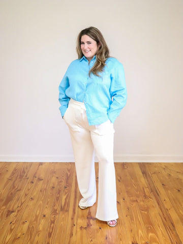Toni Linen Button Down Turquoise