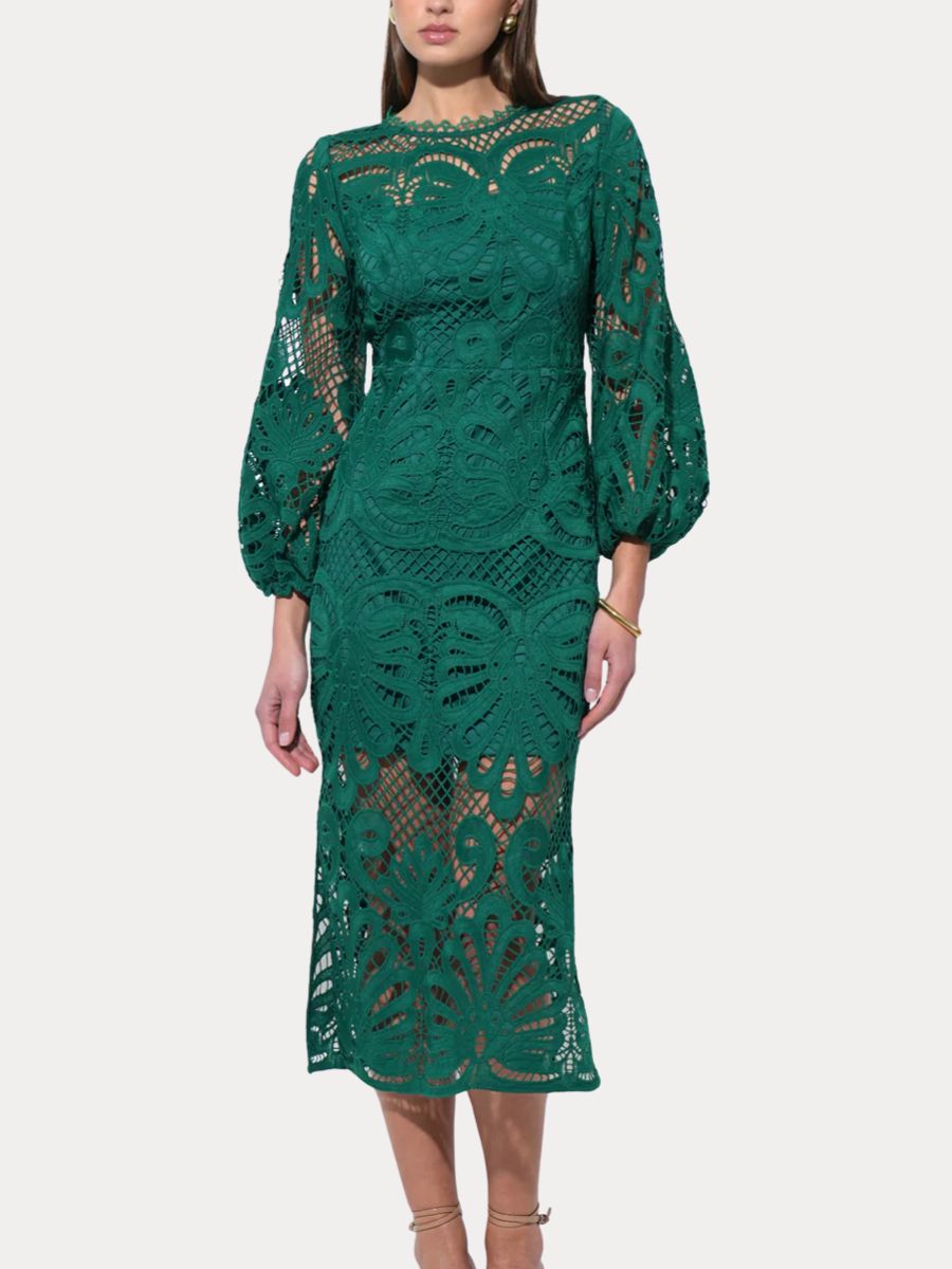 Carson Lace Puff Sleeve Midi Dress Green / Small Carson Lace Puff Sleeve Midi Dress Green / Small