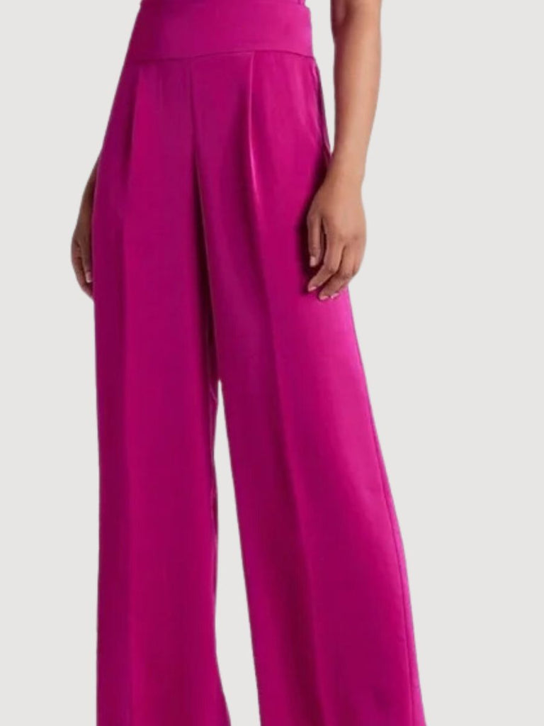 Satin Pleat Wide Leg Pant Magenta