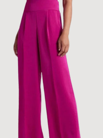 Satin Pleat Wide Leg Pant Magenta