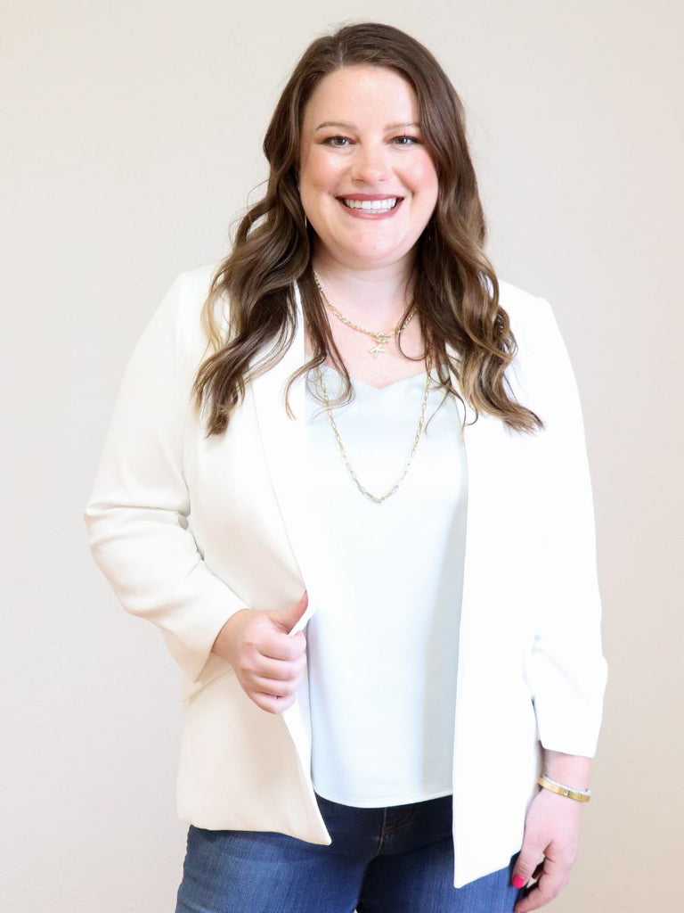 Shirred Sleeve Blazer White