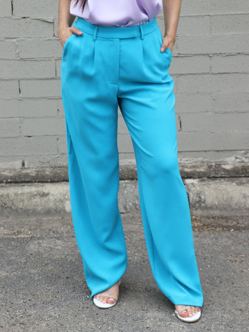 Pintuck Wide Leg Trouser Azure Blue