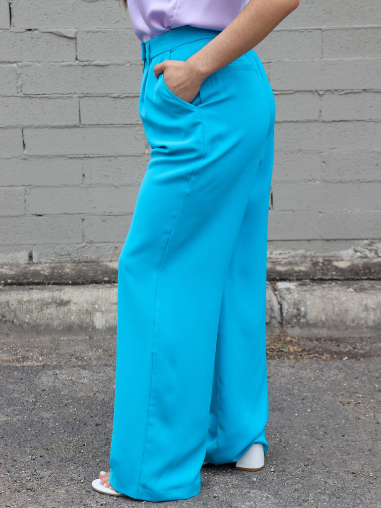 Pintuck Wide Leg Trouser Azure Blue