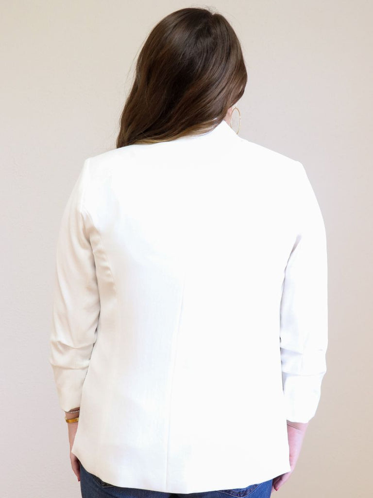 Shirred Sleeve Blazer White