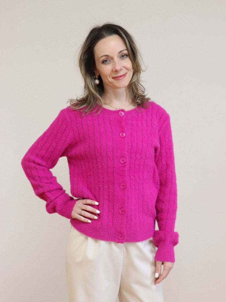Cable Knit Fuzzy Cardigan