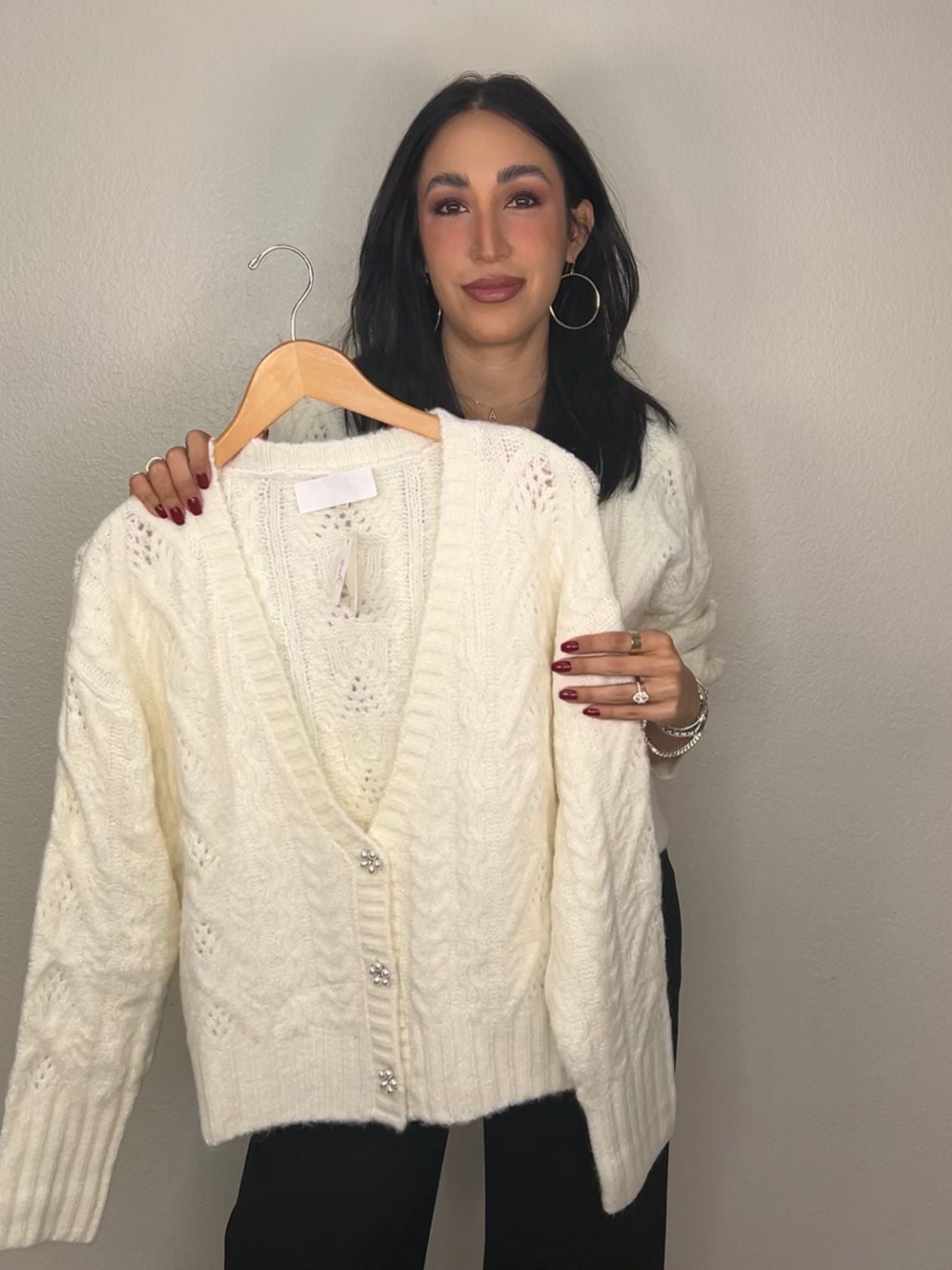 Jewel Button Cardigan Cream