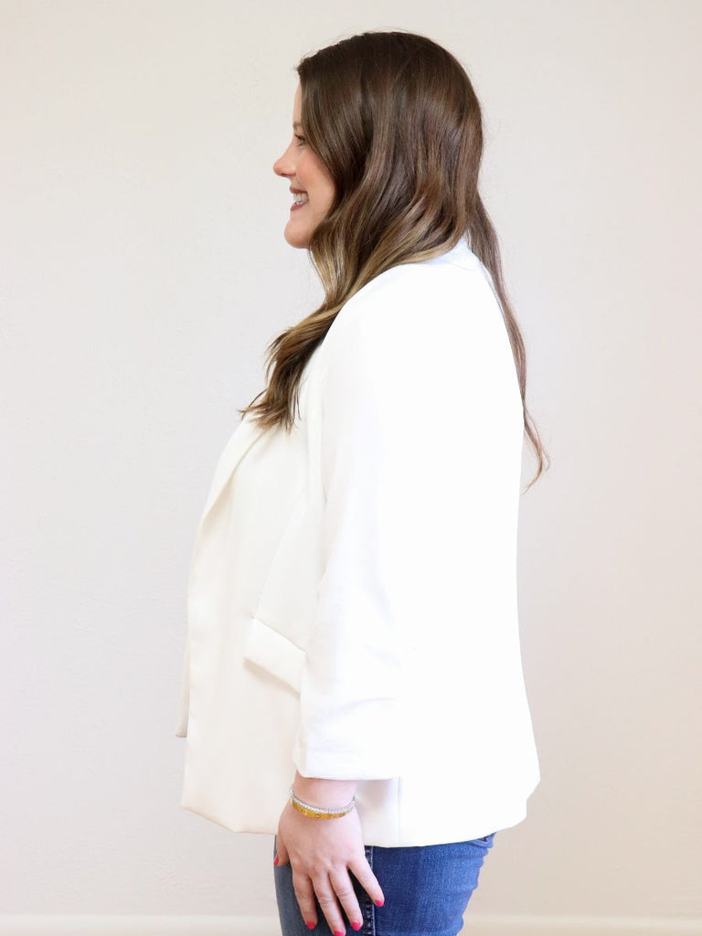 Shirred Sleeve Blazer White