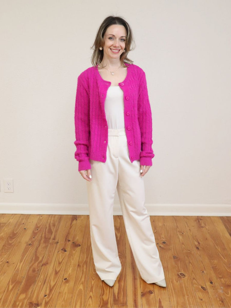 Cable Knit Fuzzy Cardigan