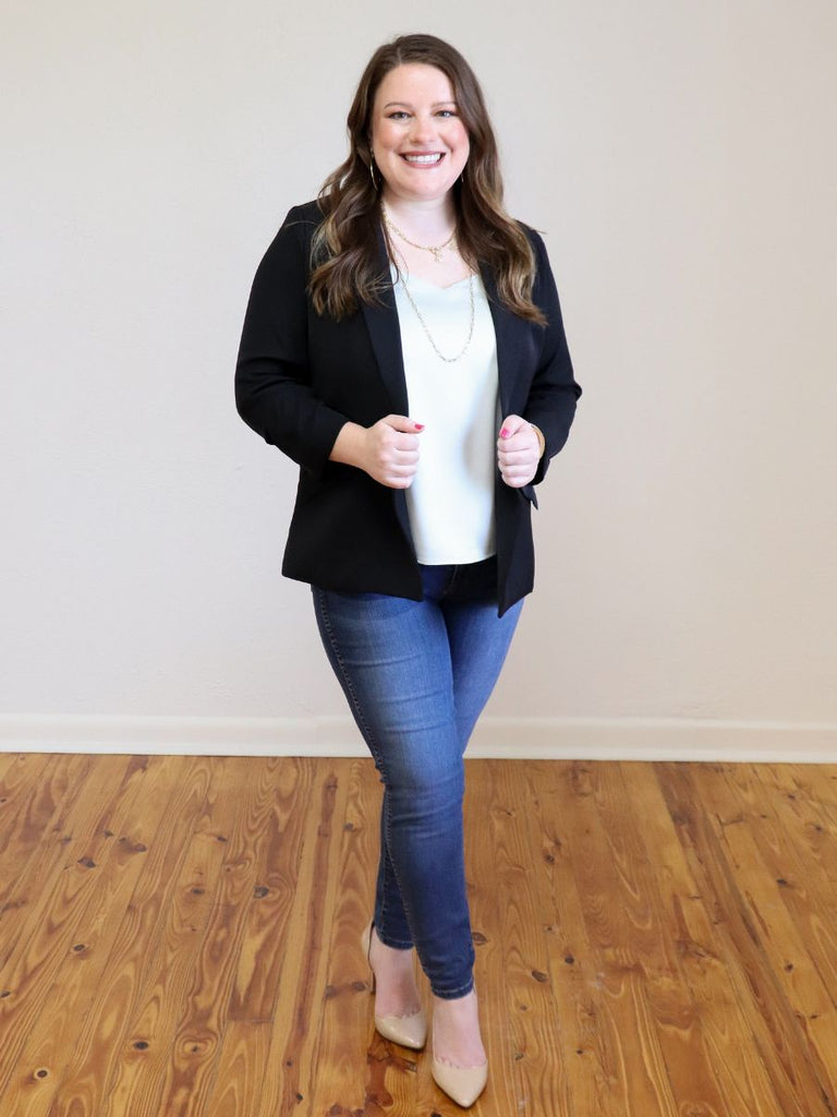 Shirred Sleeve Blazer Black