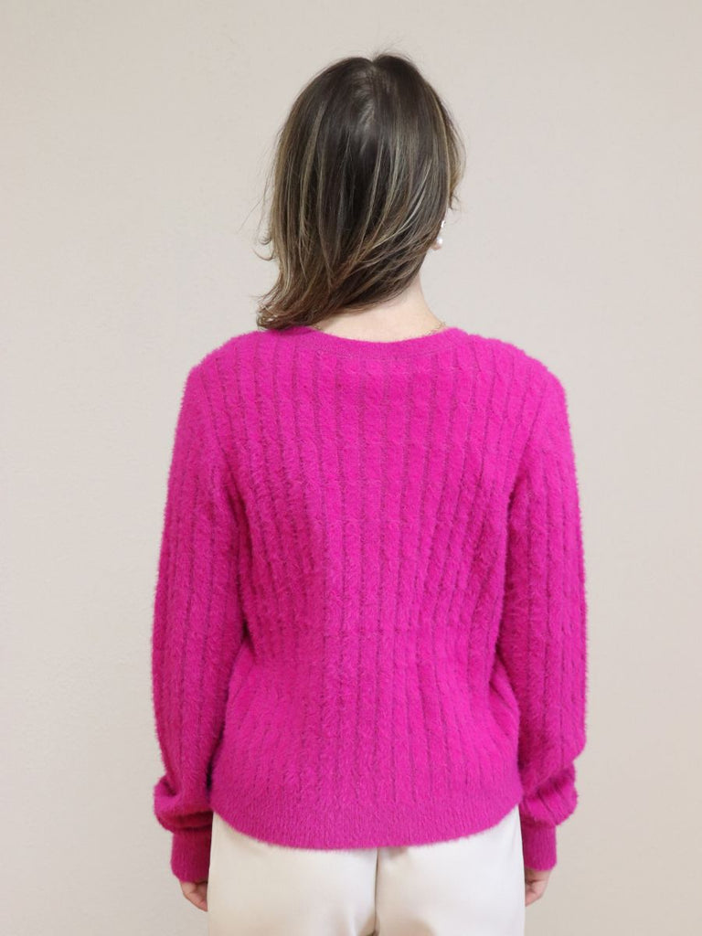 Cable Knit Fuzzy Cardigan