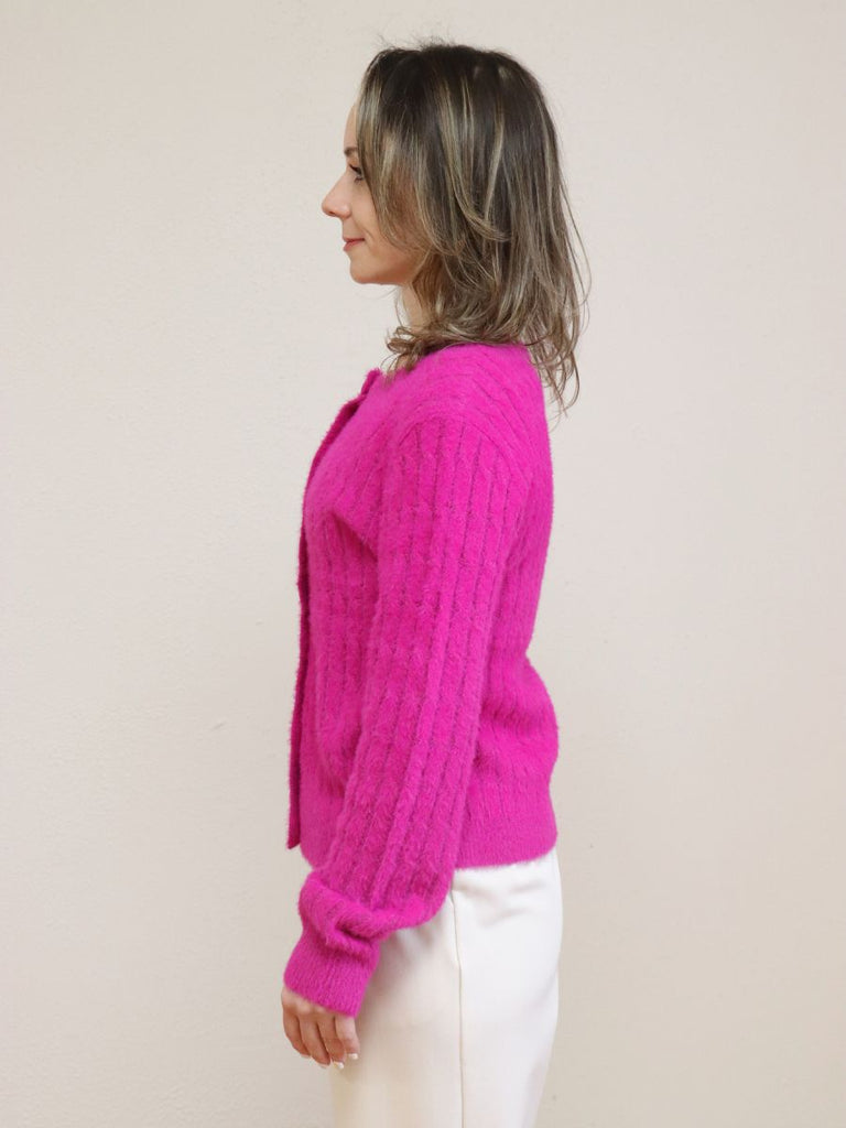 Cable Knit Fuzzy Cardigan