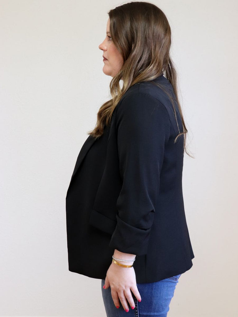 Shirred Sleeve Blazer Black