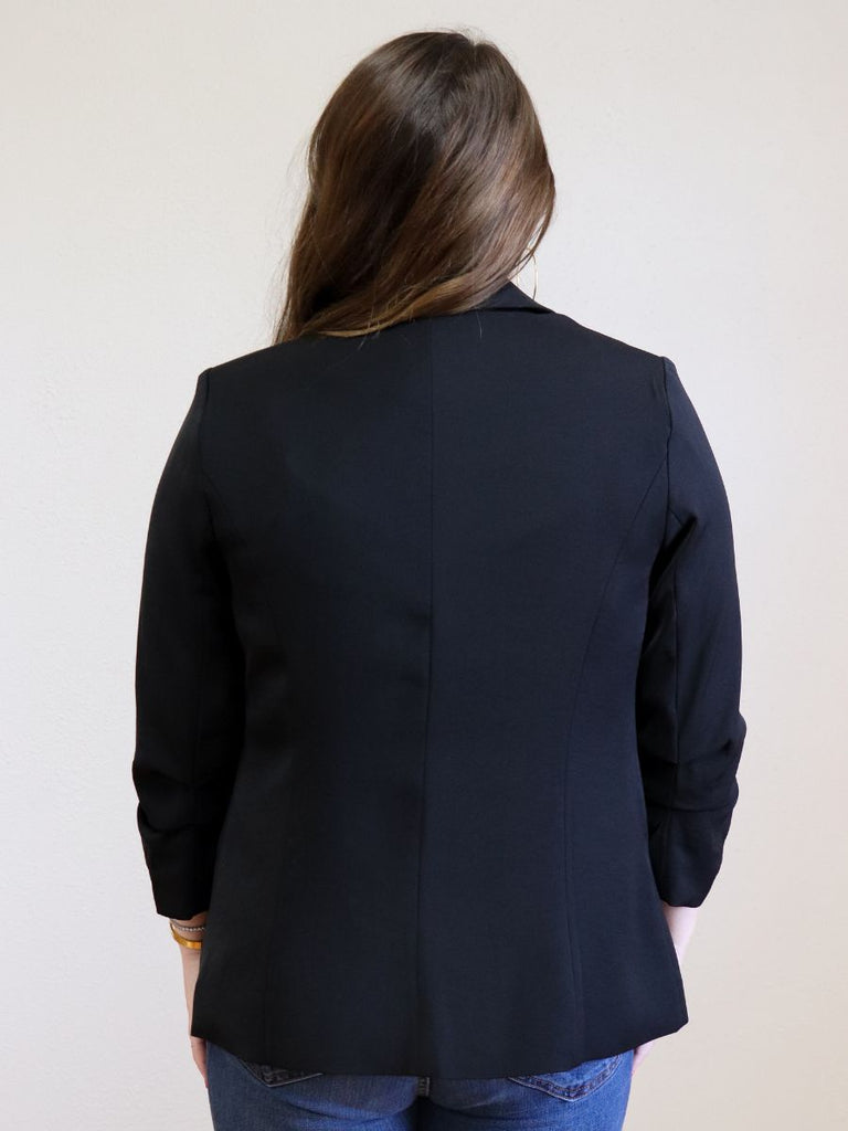 Shirred Sleeve Blazer Black