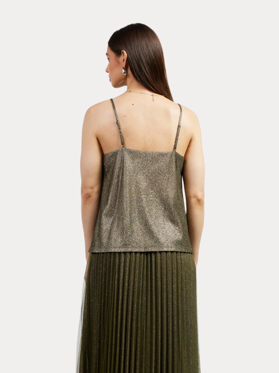 open lace back dress Lurex Cowl Neck Cami Olive Large