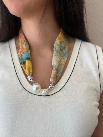 Magnetic Silk Scarf Necklace Watercolor