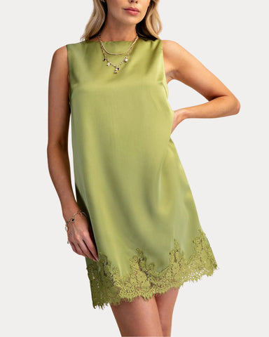 Olive Lace Satin Shift