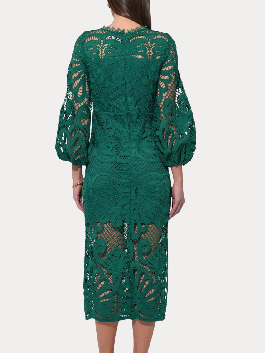 Carson Lace Puff Sleeve Midi Dress Green / Small Carson Lace Puff Sleeve Midi Dress Green / Small