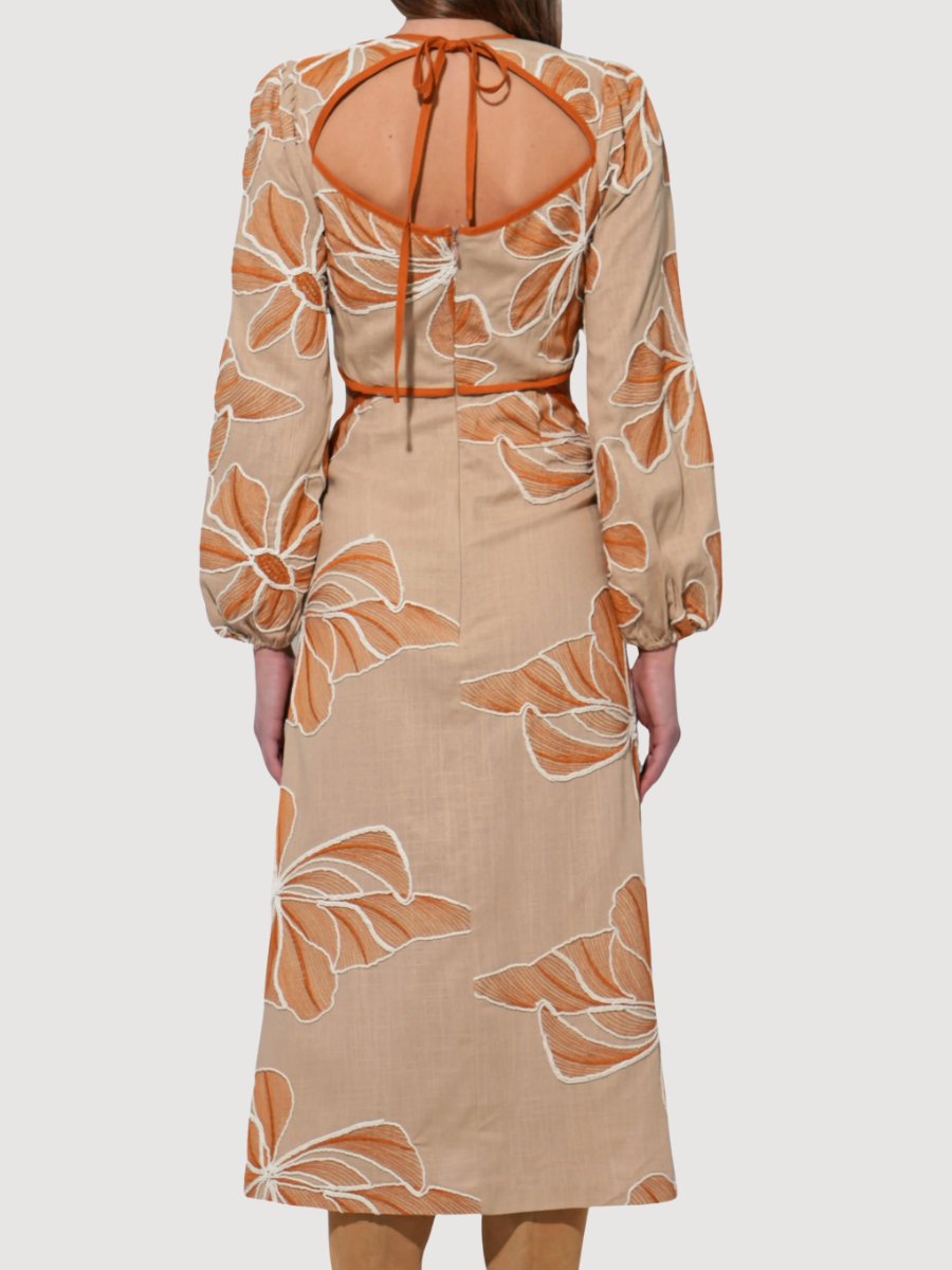 joy joy embroidered dress Ciebon Joy Embroidered A-Line Dress - Brown