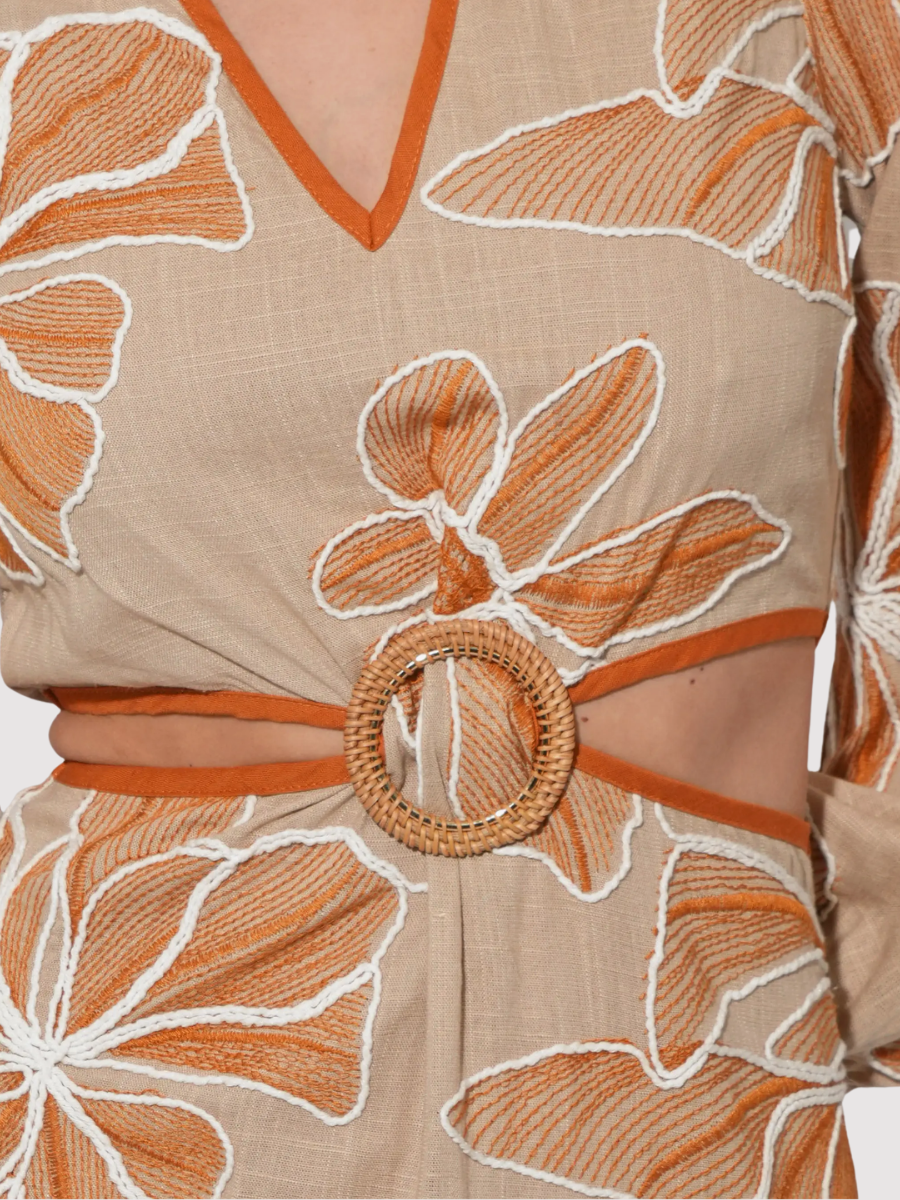 Adelyn Rae Joy Embroidered Maxi Dress With Side Cut Out NATURALRUST / XS Adelyn Rae Joy Embroidered Maxi Dress With Side Cut Out NATURALRUST / XS